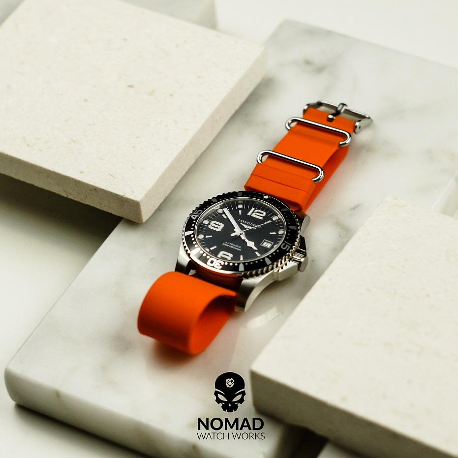 Rubber Nato Strap in Orange with Silver Buckle (22mm)