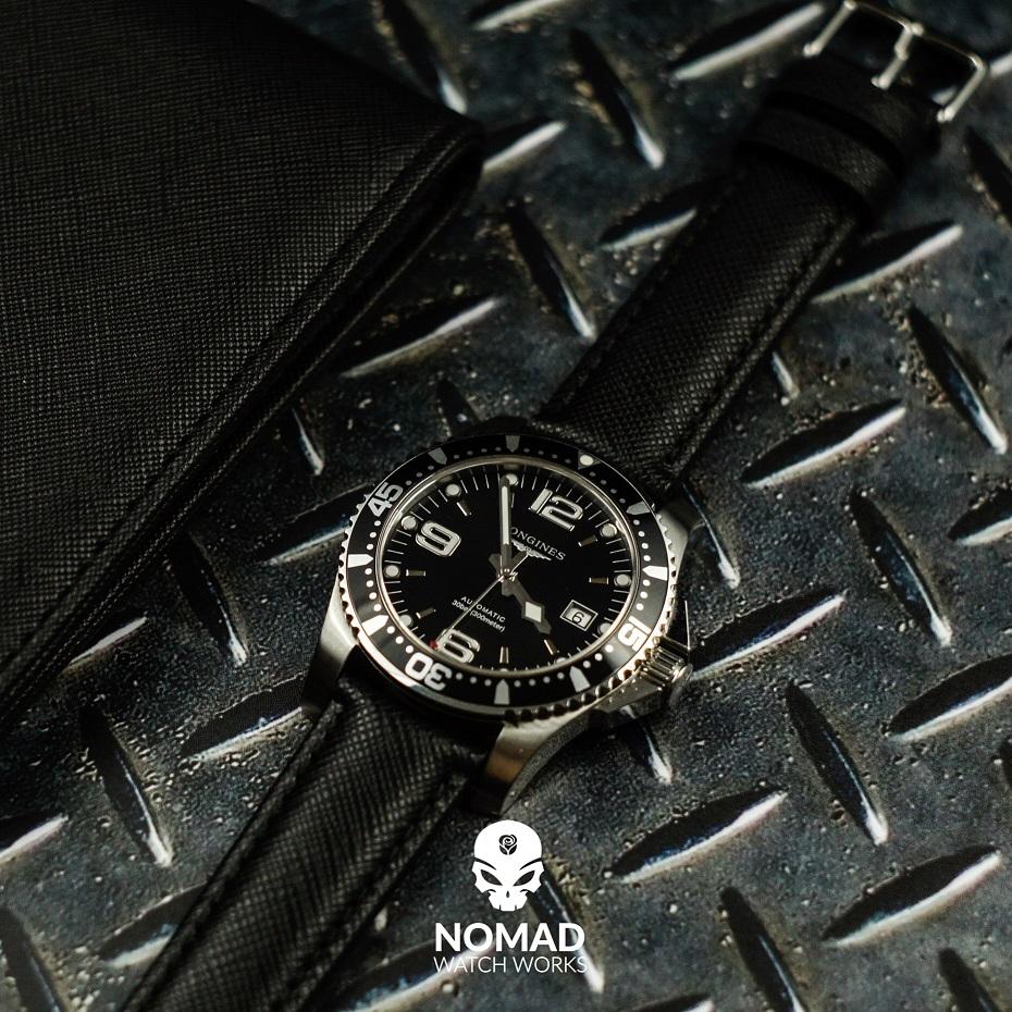 Premium Saffiano Leather Strap in Black w/ Silver Buckle (20mm)