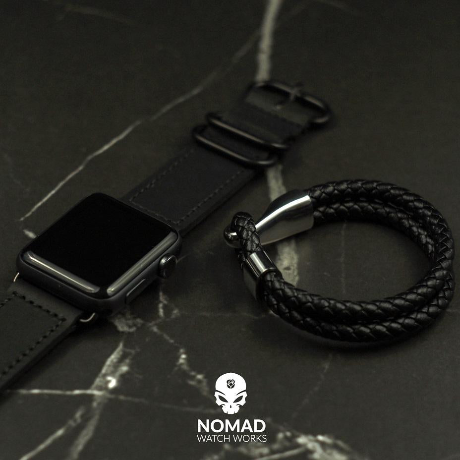 Apple Watch Leather Zulu Strap in Black with Black Buckle (42 & 44mm) - Nomad watch Works