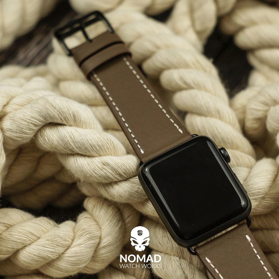 Apple Watch Leather Strap in Brown with Black Buckle - Single Tour (42 & 44mm) - Nomad watch Works