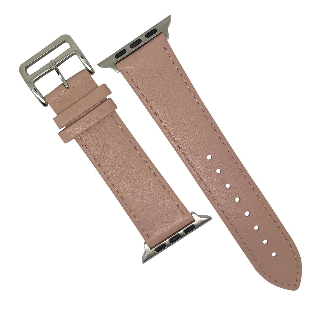 Apple Watch Leather Strap in Pink with Silver Buckle - Single Tour (42mm) - Nomad watch Works
