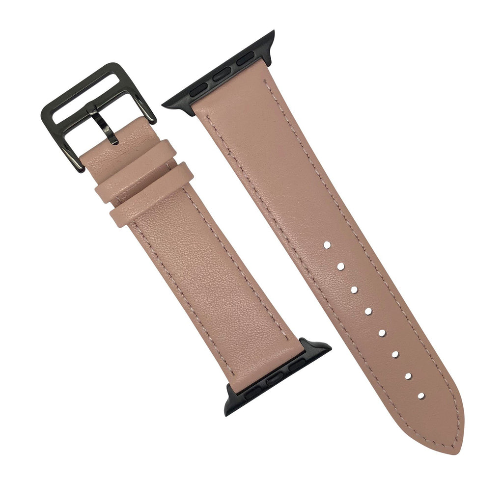 Apple Watch Leather Strap in Pink with Black Buckle - Single Tour (42mm) - Nomad watch Works
