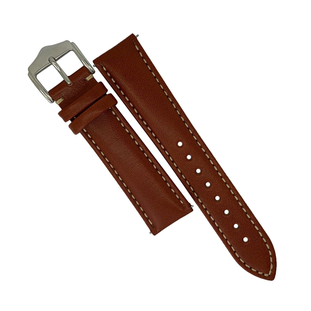Quick Release Classic Leather Watch Strap in Tan w/ Silver Buckle (18mm)