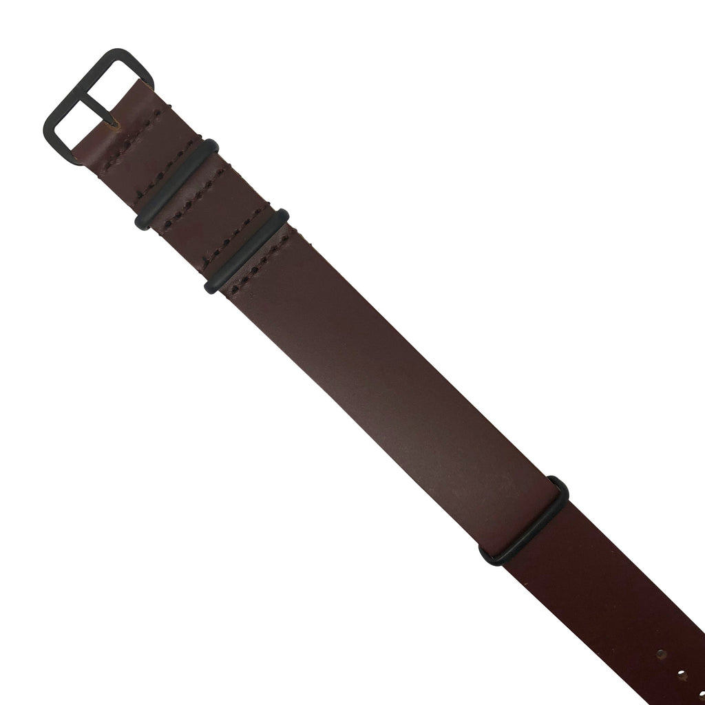 Premium Leather Nato Strap in Brown with Black Buckle (22mm)