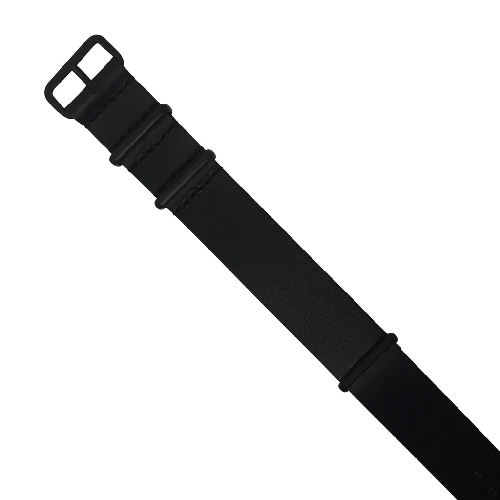 Premium Leather Nato Strap in Black with Black Buckle (20mm)
