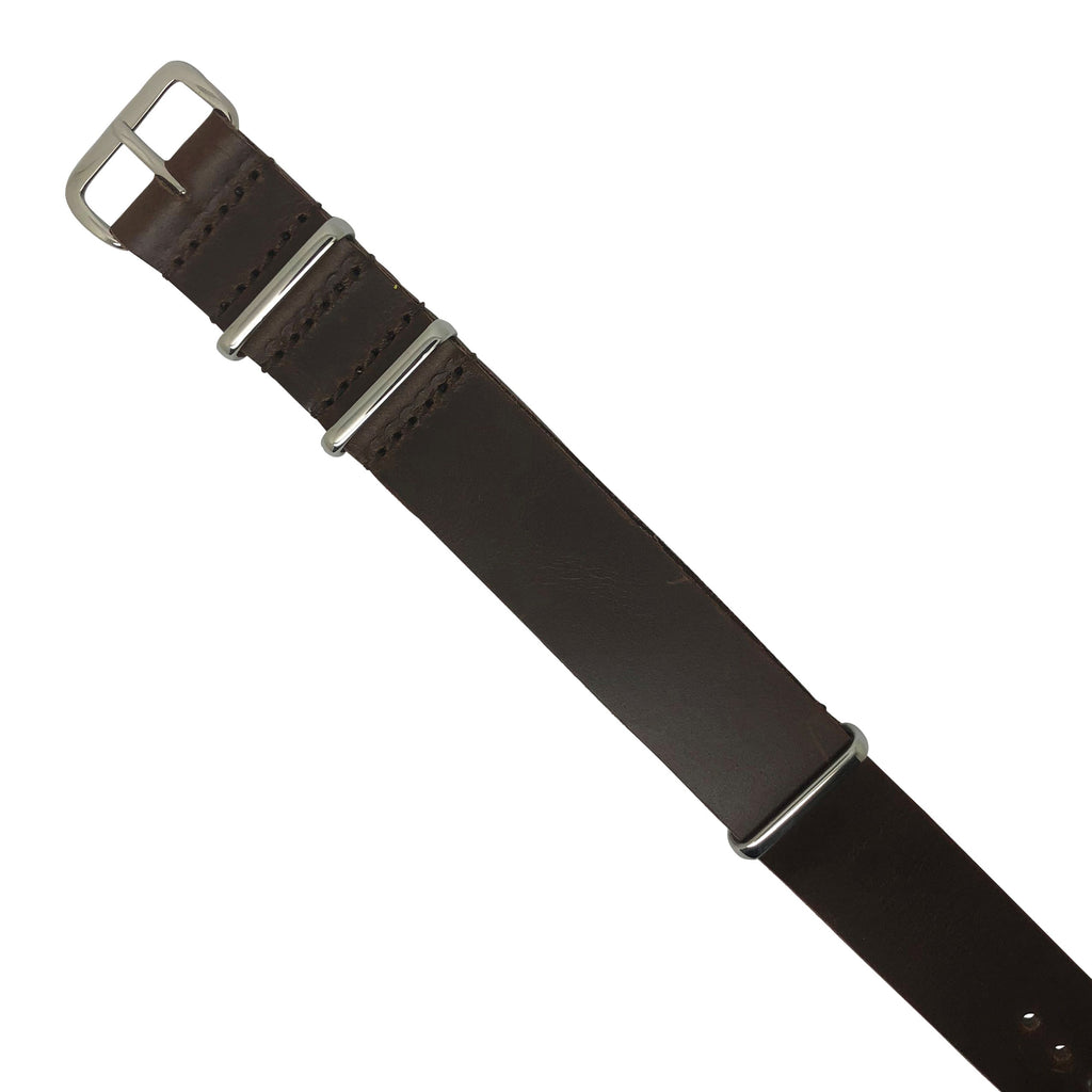 Premium Leather Nato Strap in Brown with Silver Buckle (18mm)