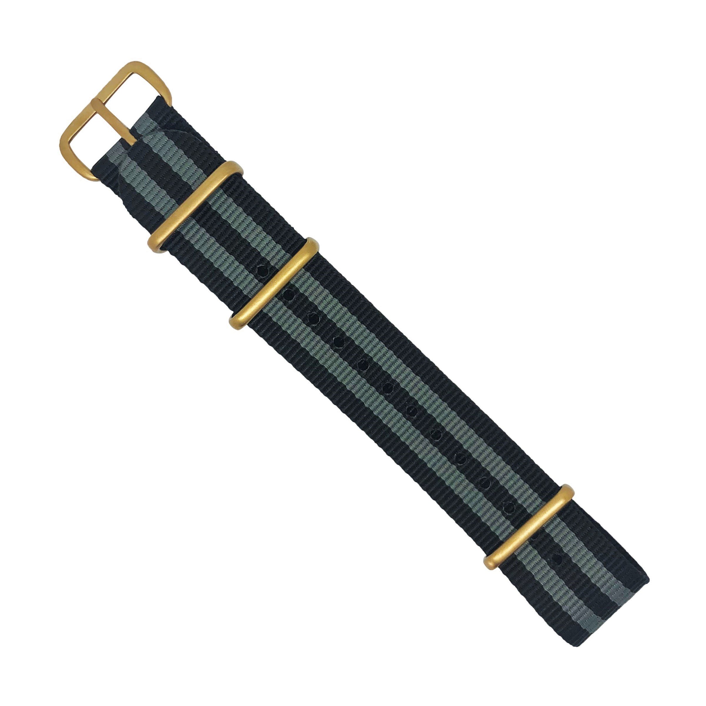 Premium Nato Strap in Black Grey James Bond with Bronze Buckle 20mm Nomad Watch Works ID