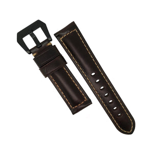 M2 Oil Waxed Leather Watch Strap in Maroon with Pre-V PVD Black Buckle (22mm) - Nomadstore Singapore
