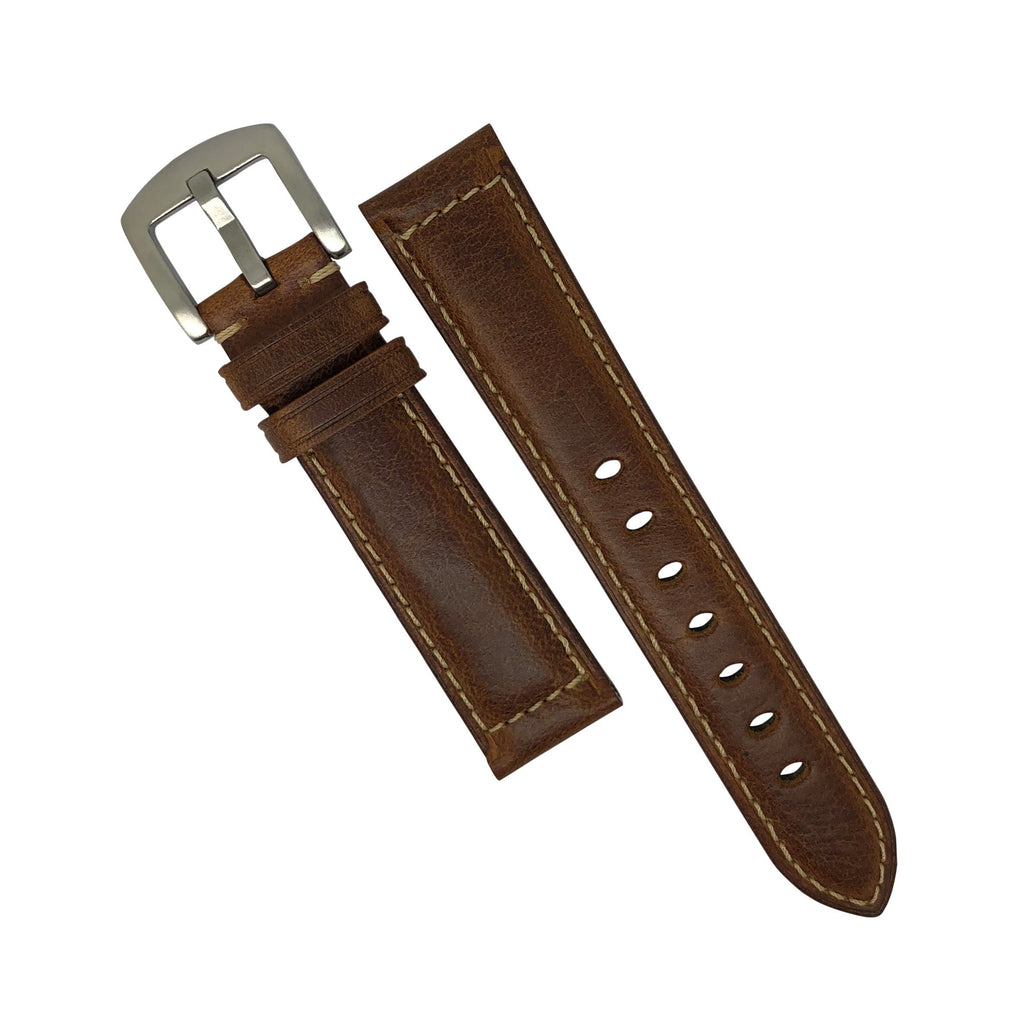 M2 Oil Waxed Leather Watch Strap in Tan with Silver Buckle (20mm)