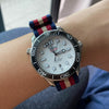 Premium Nato Strap in Navy Red Cream with Polished Silver Buckle (20mm)