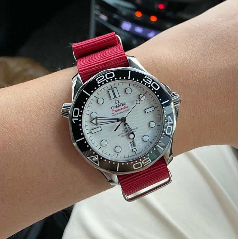 Premium Nato Strap in Red with Polished Silver Buckle (18mm)