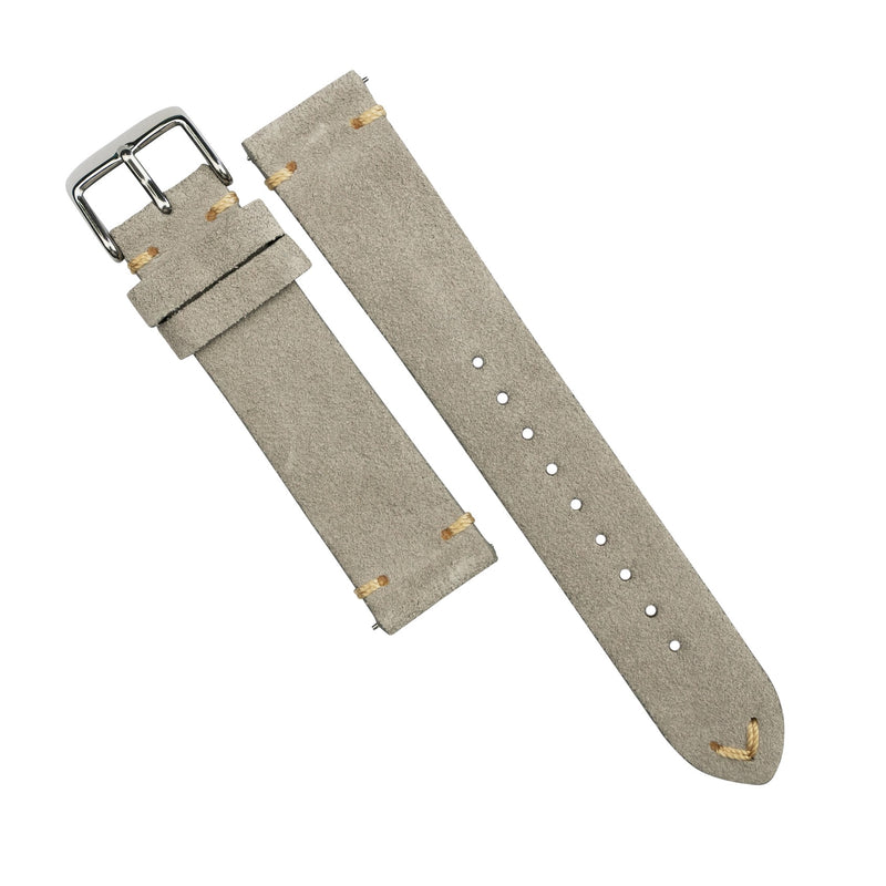Premium Vintage Suede Leather Watch Strap in Taupe w/ Silver Buckle (18mm)