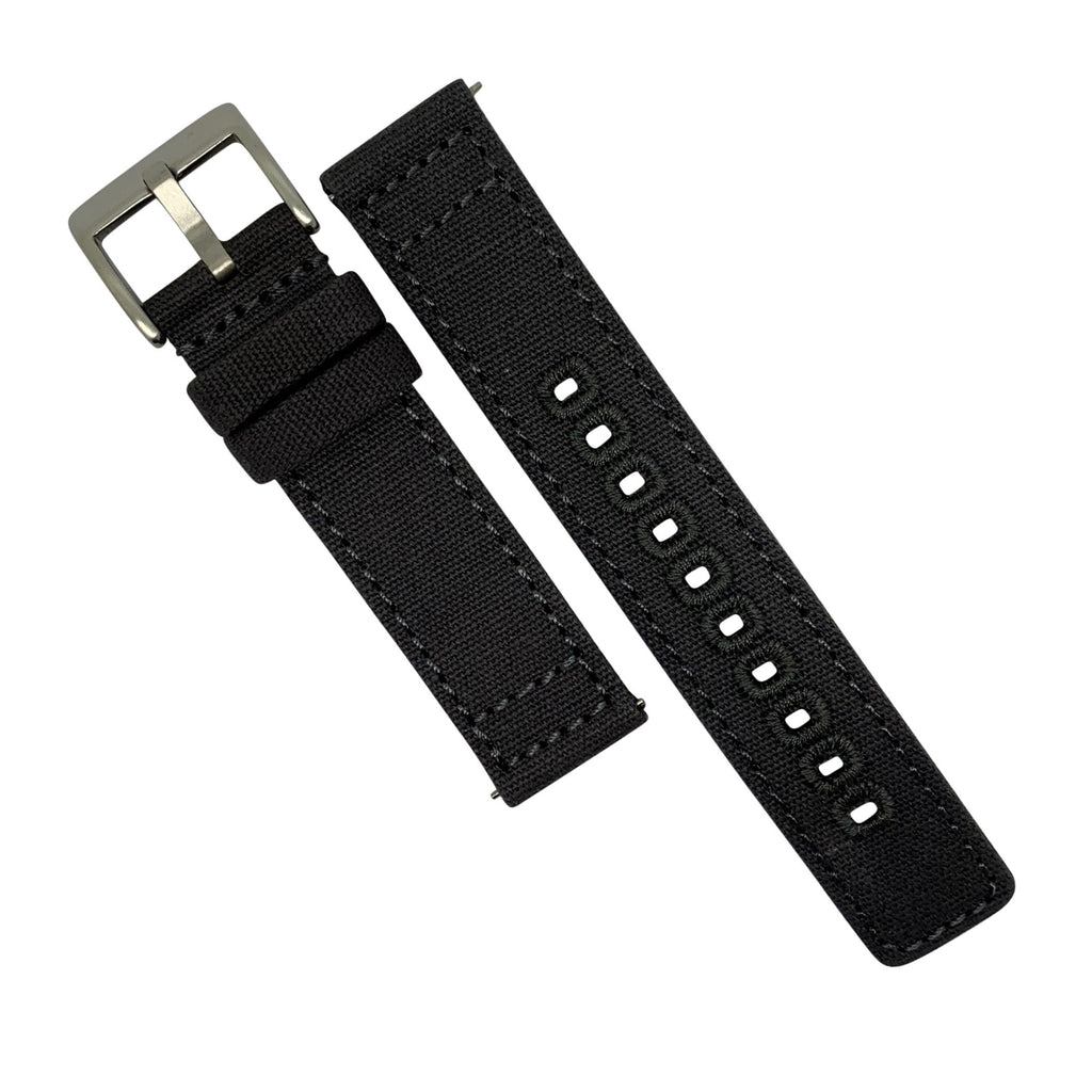 Quick Release Canvas Watch Strap in Grey with Brushed Silver Buckle (22mm)