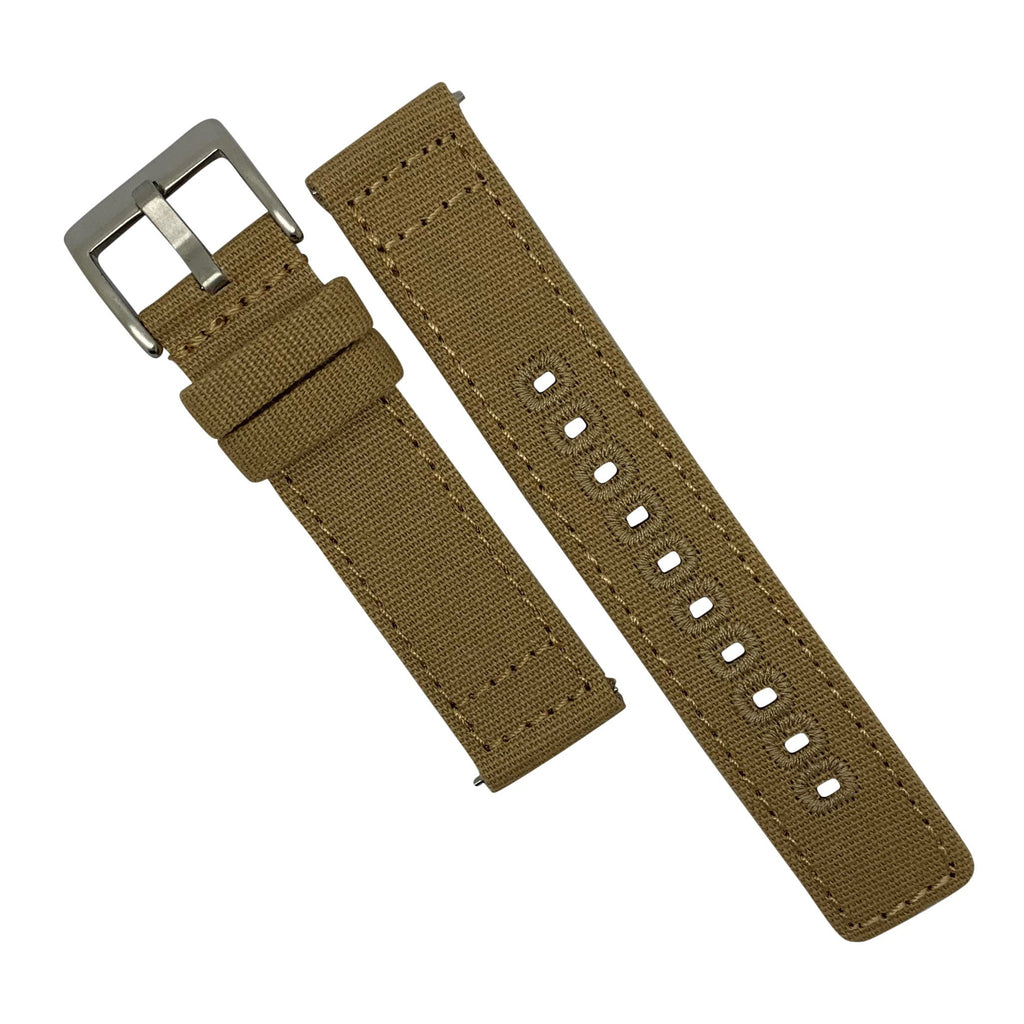 Quick Release Canvas Watch Strap in Khaki with Brushed Silver Buckle (20mm)