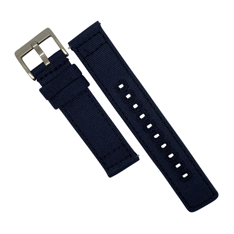 Quick Release Canvas Watch Strap in Navy with Brushed Silver Buckle (22mm)