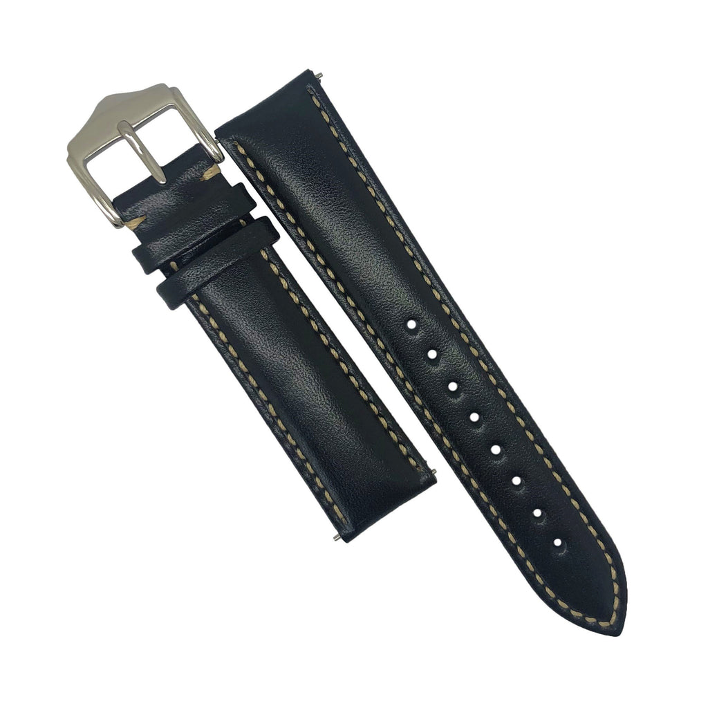 Quick Release Classic Leather Watch Strap in Black w/ Silver Buckle (18mm)