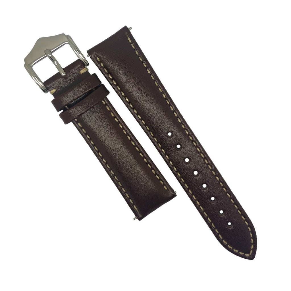Quick Release Classic Leather Watch Strap in Brown w/ Silver Buckle (22mm)