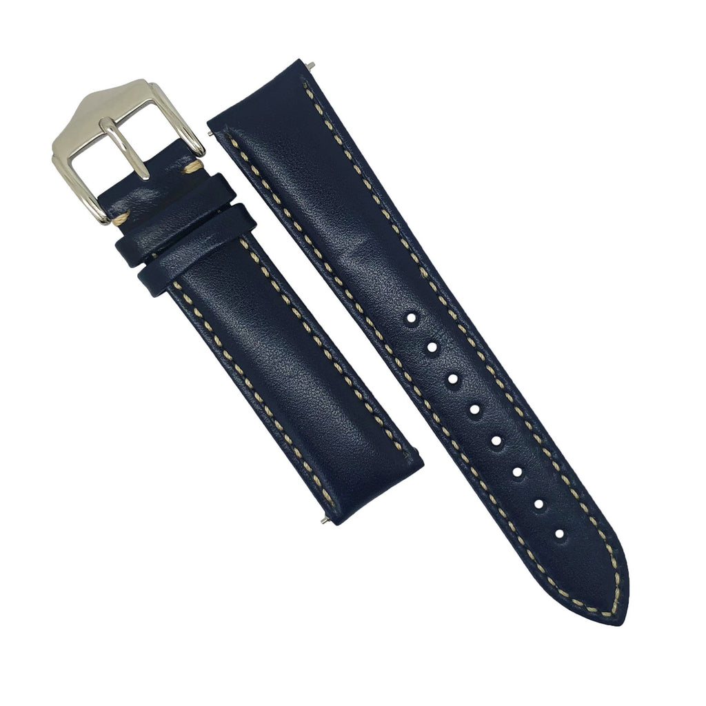 Quick Release Classic Leather Watch Strap in Navy w/ Silver Buckle (18mm)