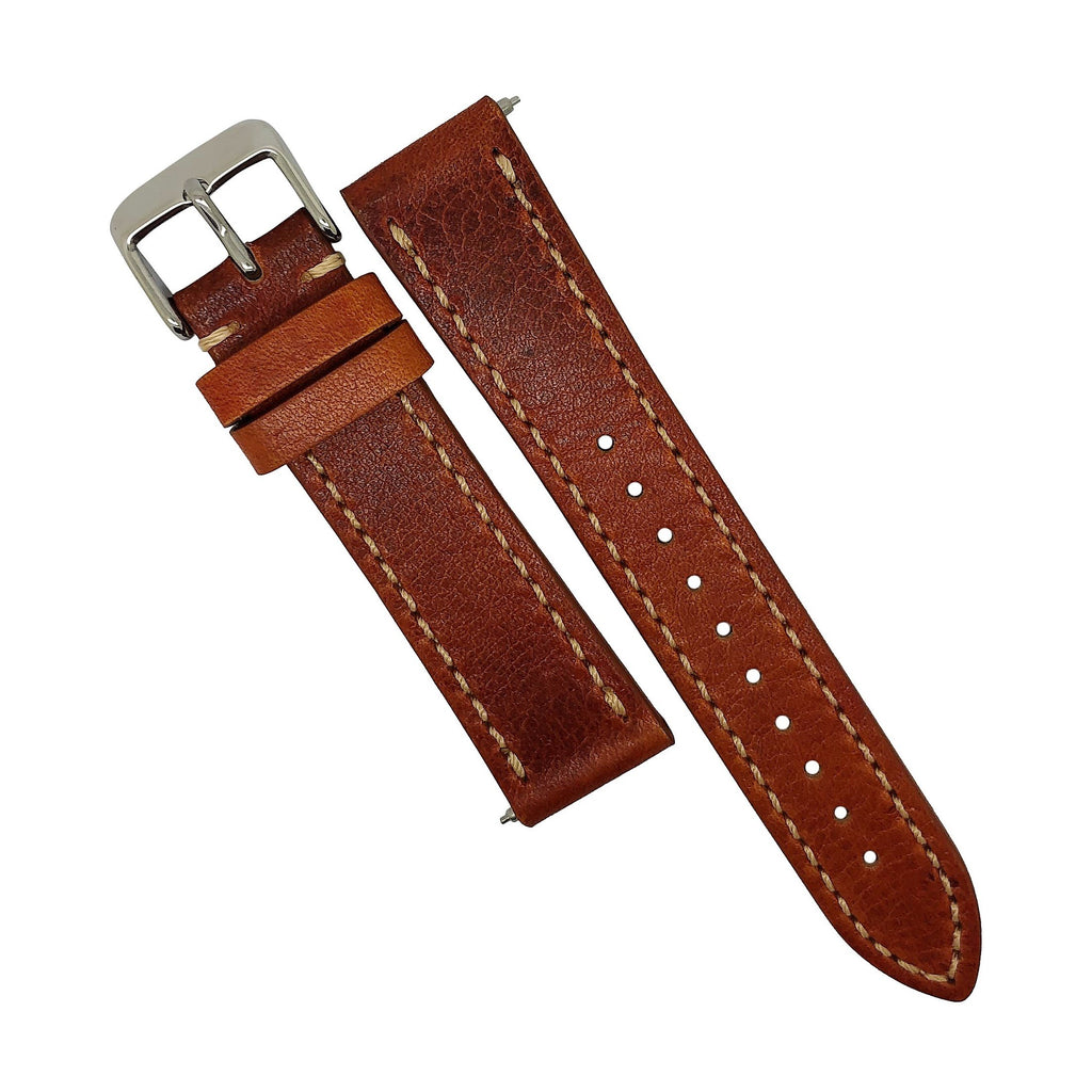 Quick Release Modern Leather Watch Strap in Amber w/ Silver Buckle (20mm)