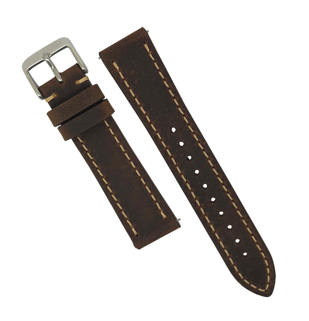 Quick Release Modern Leather Watch Strap in Brown w/ Silver Buckle (20mm)
