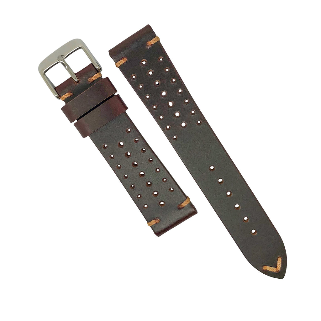 Premium Rally Leather Watch Strap in Brown w/ Silver Buckle (20mm)