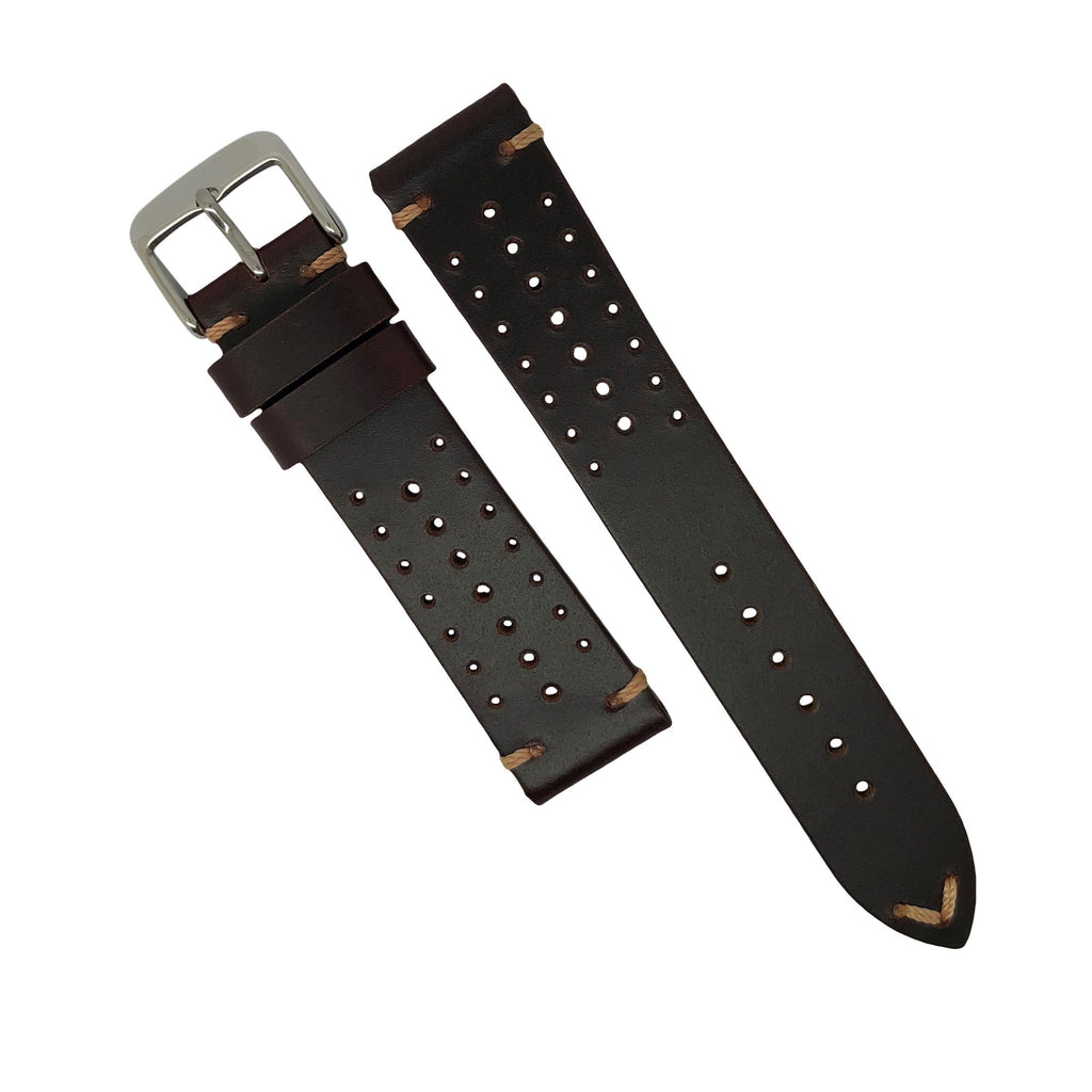 Premium Rally Leather Watch Strap in Brown w/ Silver Buckle (18mm)