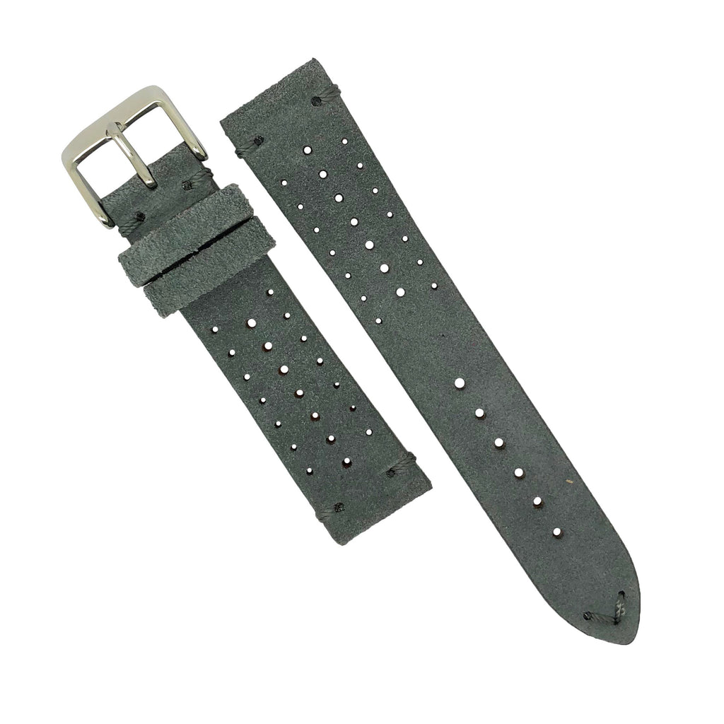 Premium Rally Suede Leather Watch Strap in Grey w/ Silver Buckle (22mm)