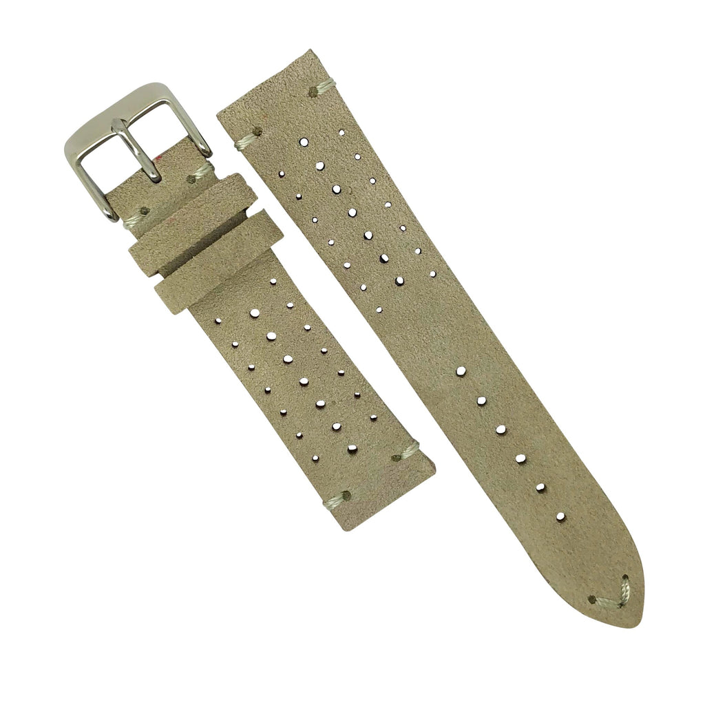 Premium Rally Suede Leather Watch Strap in Taupe w/ Silver Buckle (20mm)