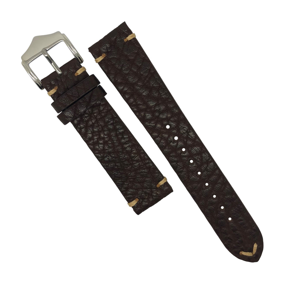 Premium Vintage Calf Leather Watch Strap in Distressed Brown w/ Silver Buckle (20mm)