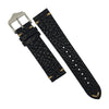 Premium Vintage Calf Leather Watch Strap in Distressed Black w/ Silver Buckle (20mm)