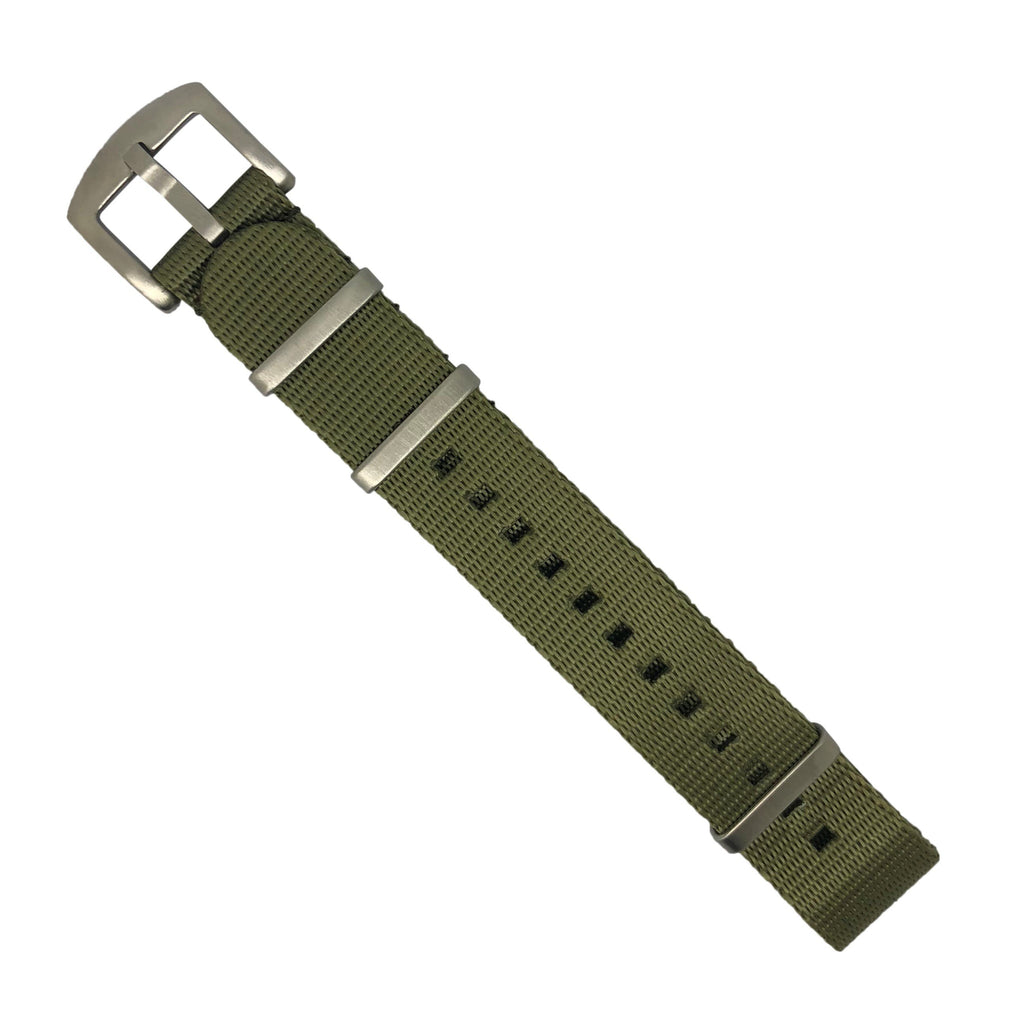 Seat Belt Nato Strap in Olive with Brushed Silver Buckle (20mm)