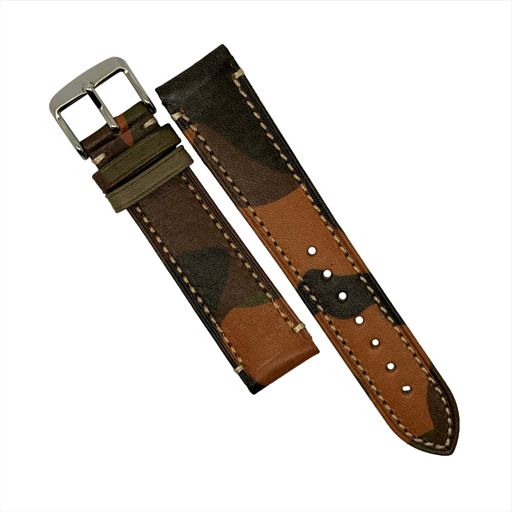 Premium Safari Leather Watch Strap in Sand Camo w/ Silver Buckle (18mm)