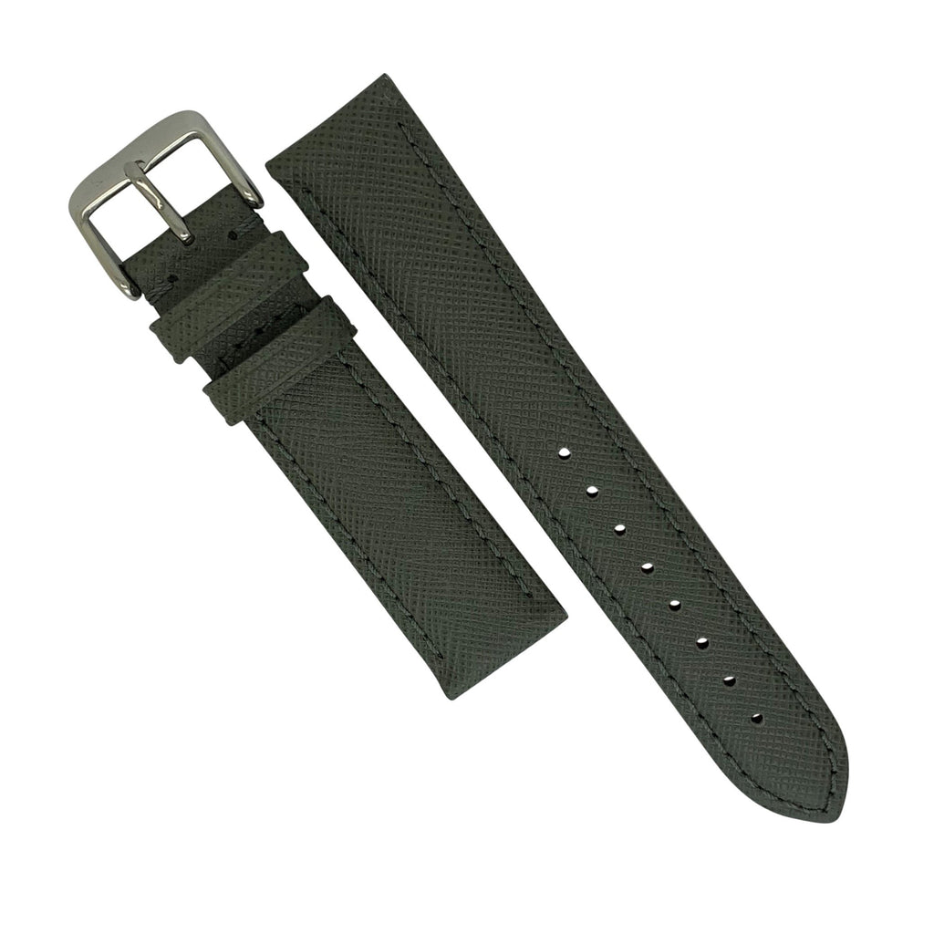 Premium Saffiano Leather Strap in Grey w/ Silver Buckle (18mm)
