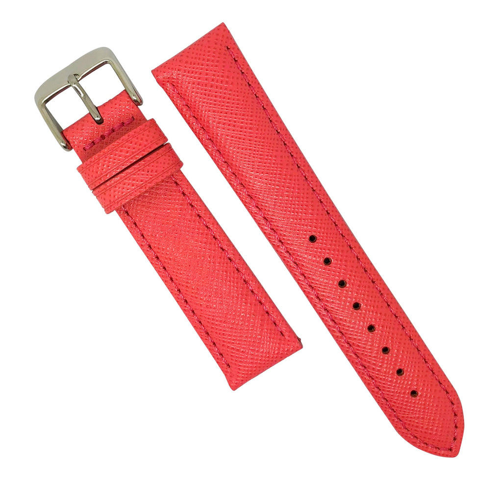 Premium Saffiano Leather Strap in Pink w/ Silver Buckle (20mm)