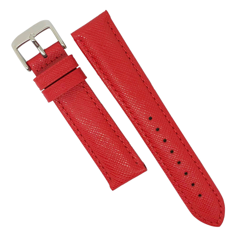Premium Saffiano Leather Strap in Red w/ Silver Buckle (20mm)