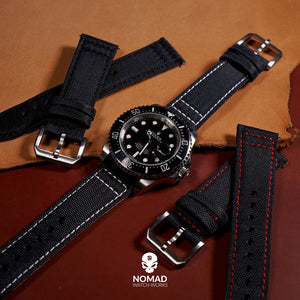 Sailcloth Strap in Black w/ Black stitching (20mm)