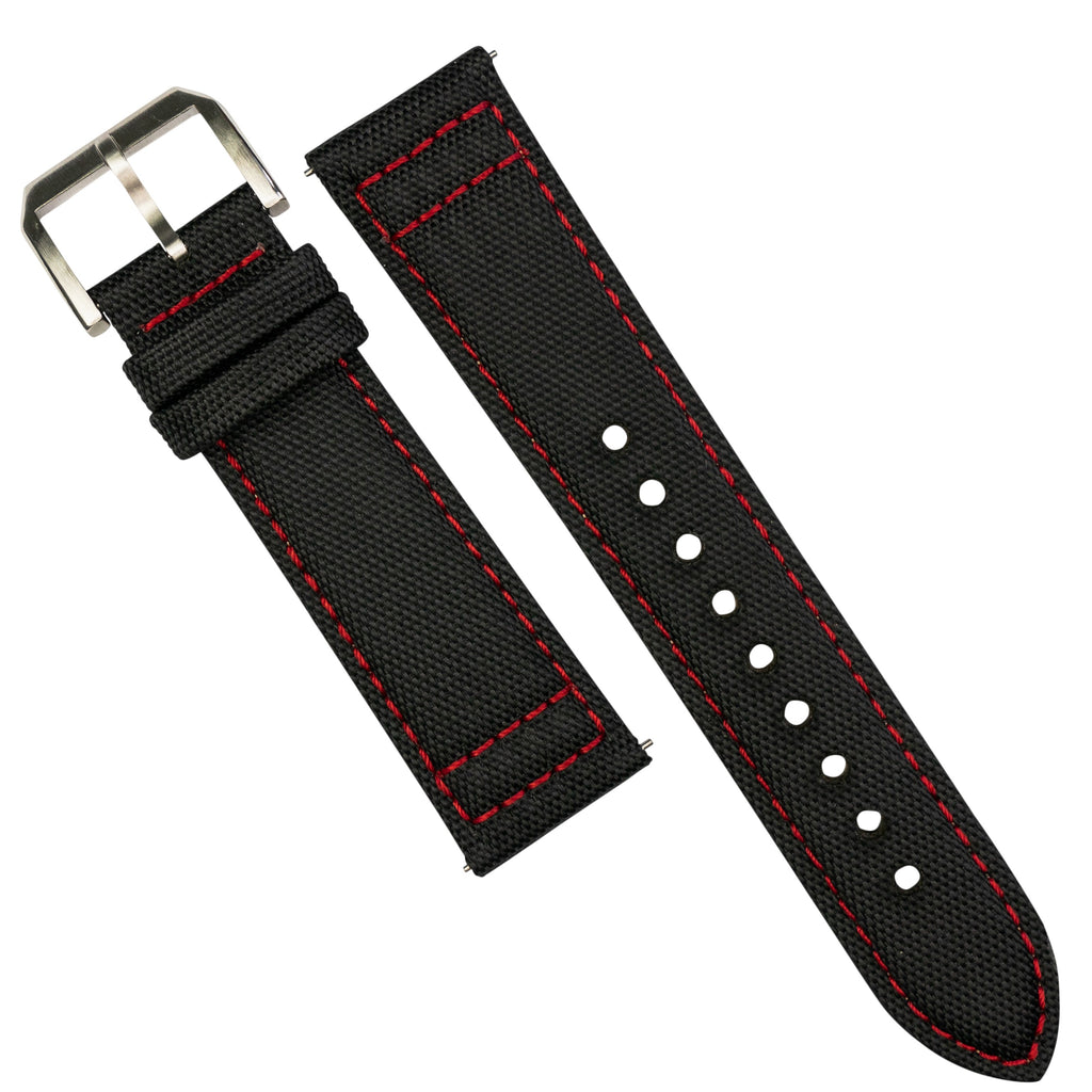 Sailcloth Strap in Black w/ Red stitching (20mm)
