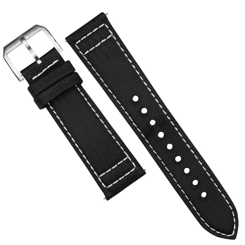 Sailcloth Strap in Black w/ White stitching (20mm)