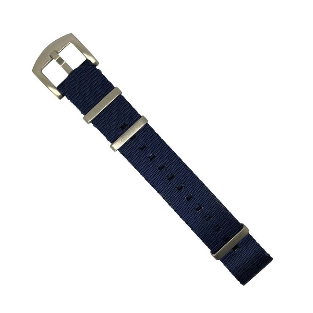 Seat Belt Nato Strap in Navy with Brushed Silver Buckle (20mm)