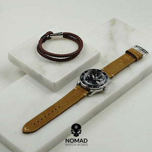 Premium Vintage Calf Leather Watch Strap in Tan w/ Silver Buckle (20mm)