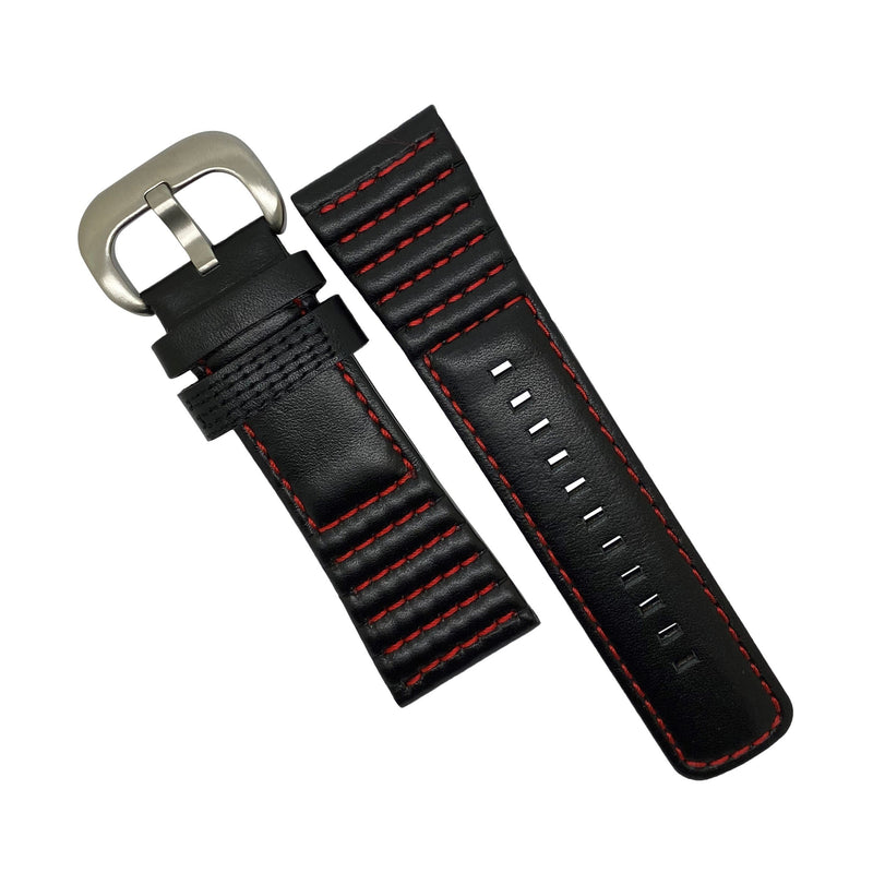 Sevenfriday Sports Leather Strap in Black with Red Stitching w/ Silver Buckle (28mm)