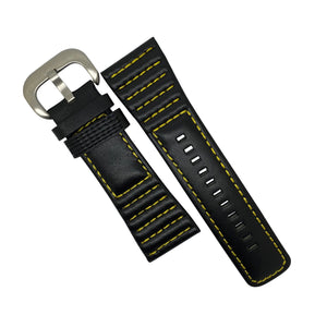 Sevenfriday Sports Leather Strap in Black with Yellow Stitching w/ Silver Buckle (28mm)