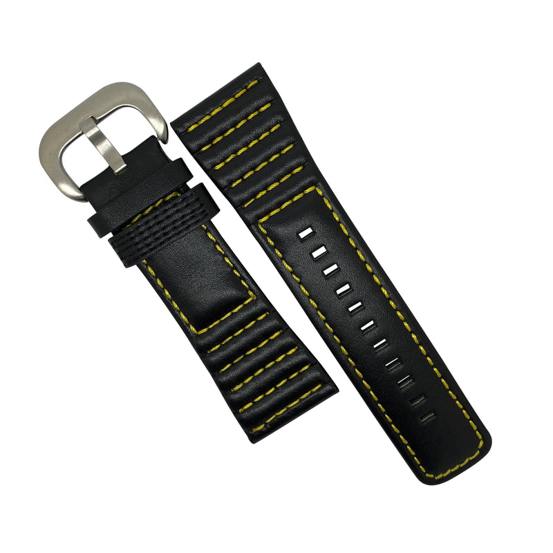 Sevenfriday Sports Leather Strap in Black with Yellow Stitching w/ Silver Buckle (28mm)