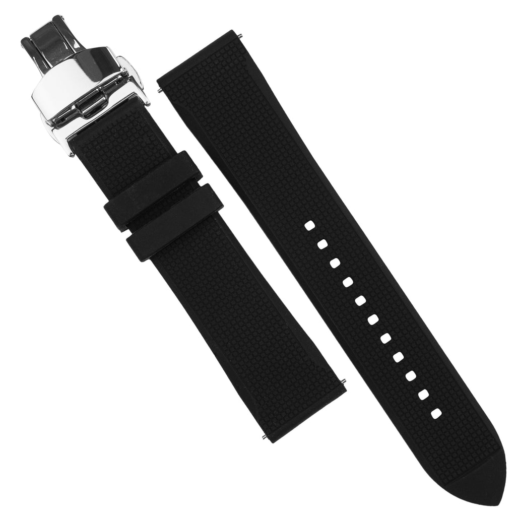 Silicone Rubber Strap w/ Butterfly Clasp in Black (21mm)