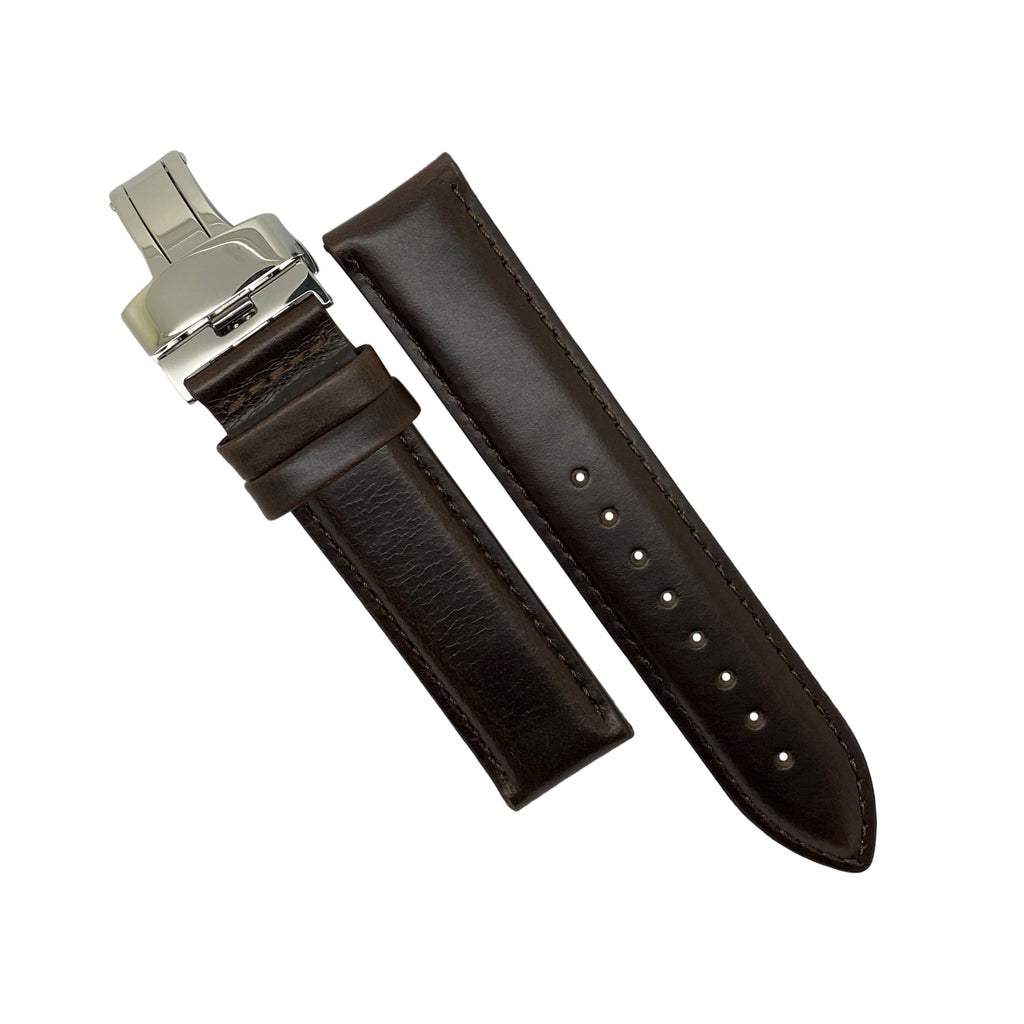 Genuine Smooth Leather Watch Strap in Brown w/ Butterfly Clasp (18mm)