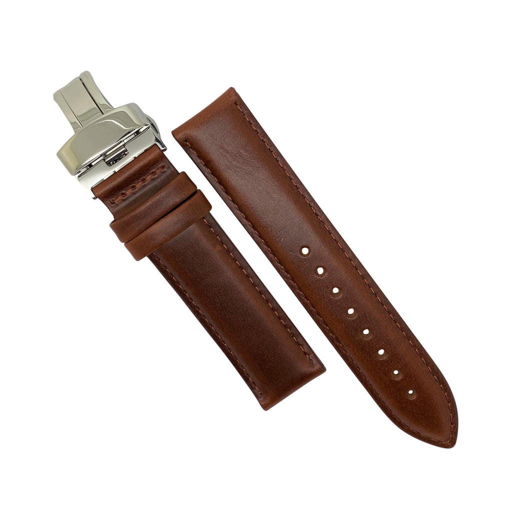 Genuine Smooth Leather Watch Strap in Tan w/ Butterfly Clasp (18mm)