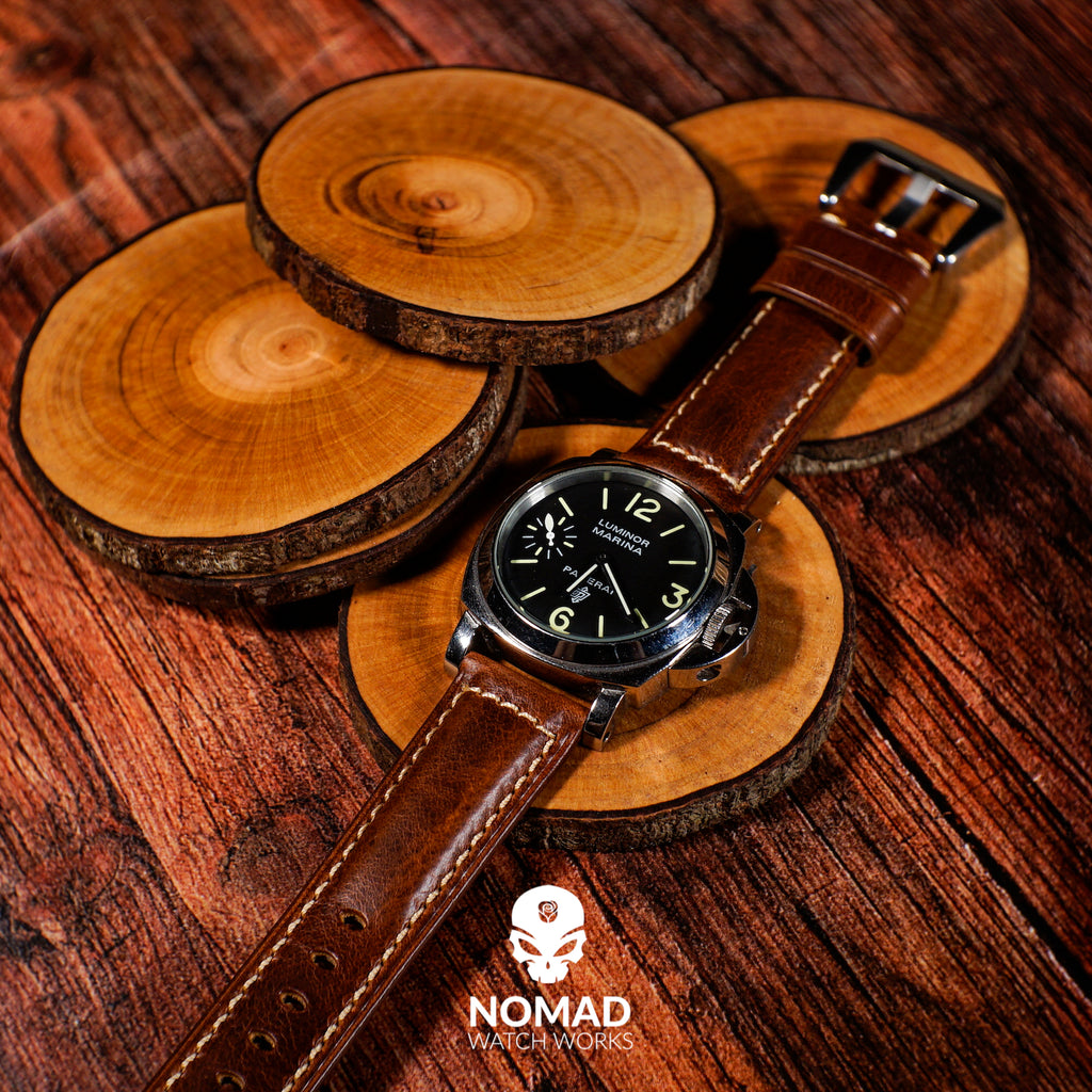 M2 Oil Waxed Leather Watch Strap in Tan with Pre-V PVD Black Buckle (24mm)