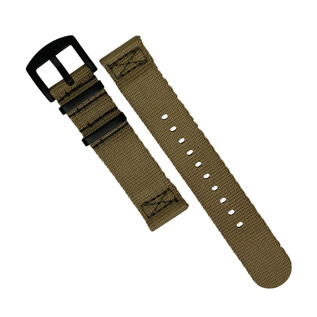 Two Piece Seat Belt Nato Strap in Khaki with Black Buckle (20mm)