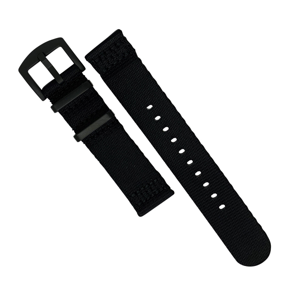 Two Piece Seat Belt Nato Strap in Black with Black Buckle (20mm)