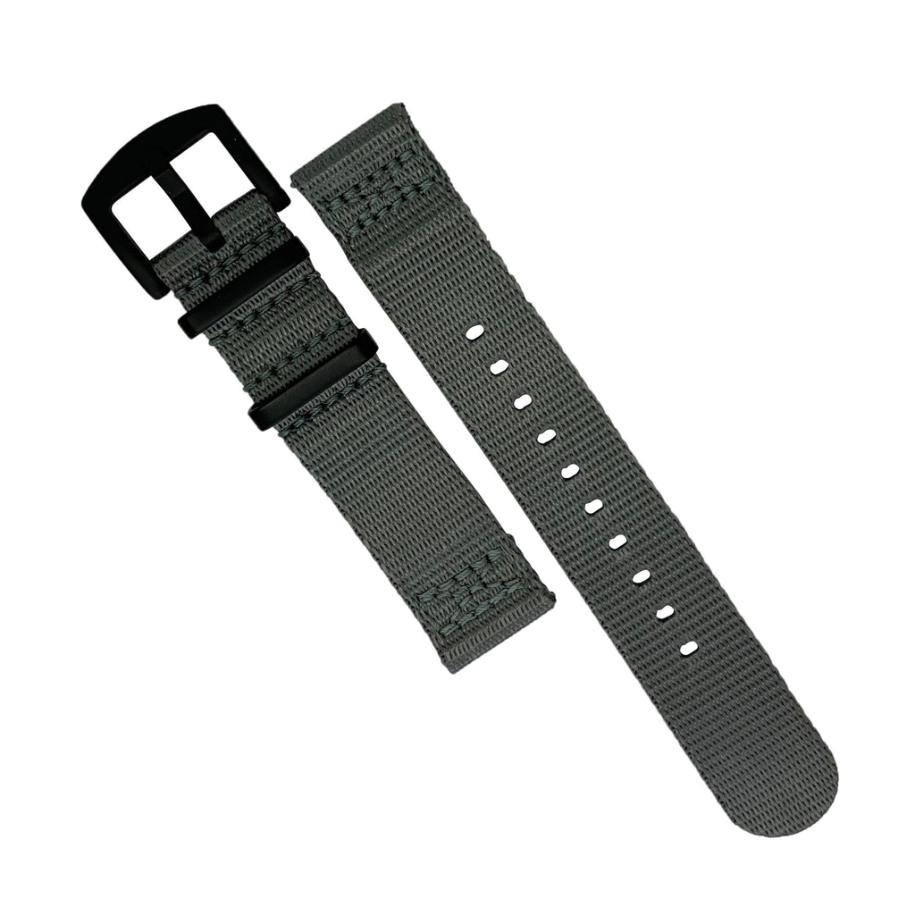 Two Piece Seat Belt Nato Strap in Grey with Black Buckle (22mm)